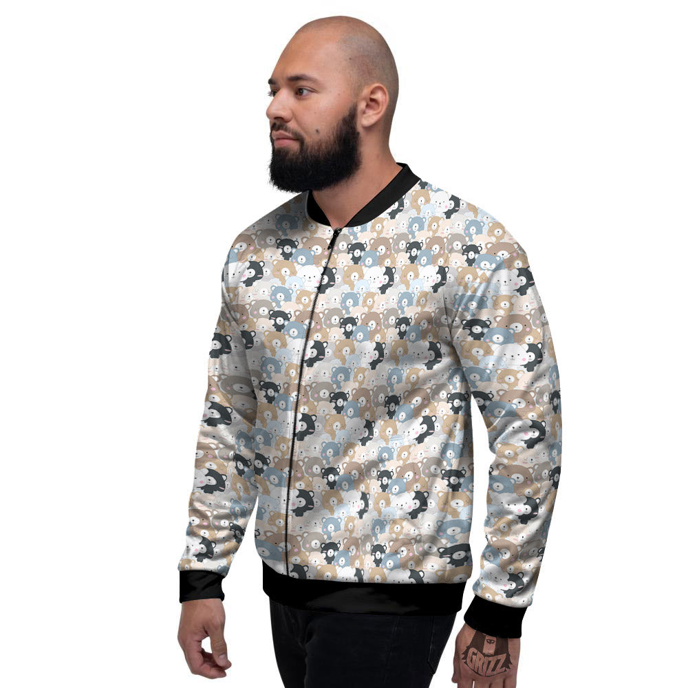 Bear Cute Print Pattern Men's Bomber Jacket-grizzshop