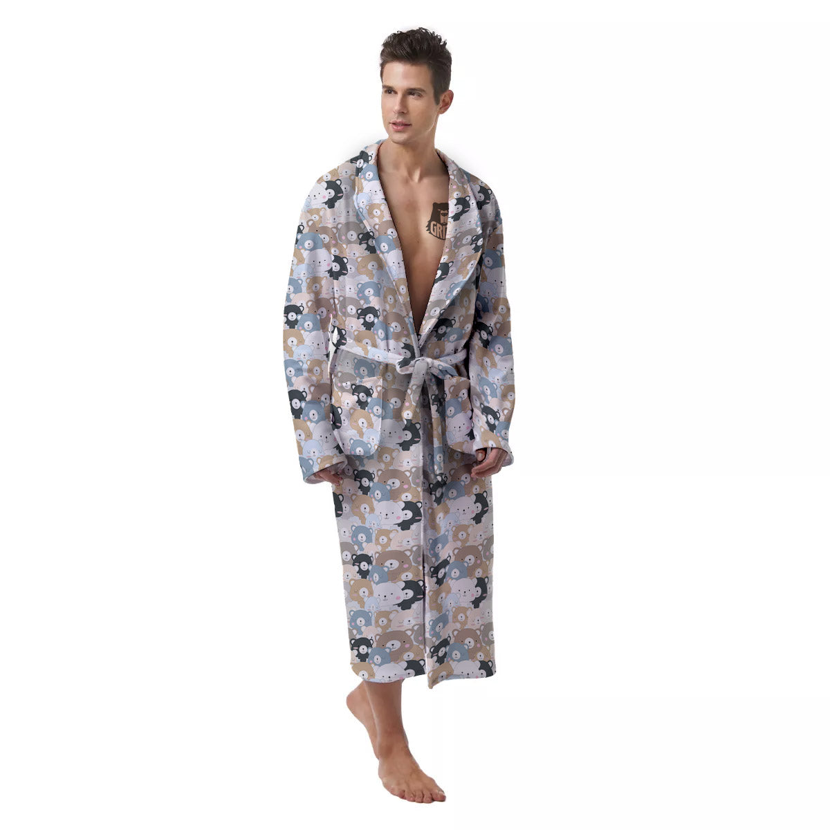 Bear Cute Print Pattern Men's Robe-grizzshop