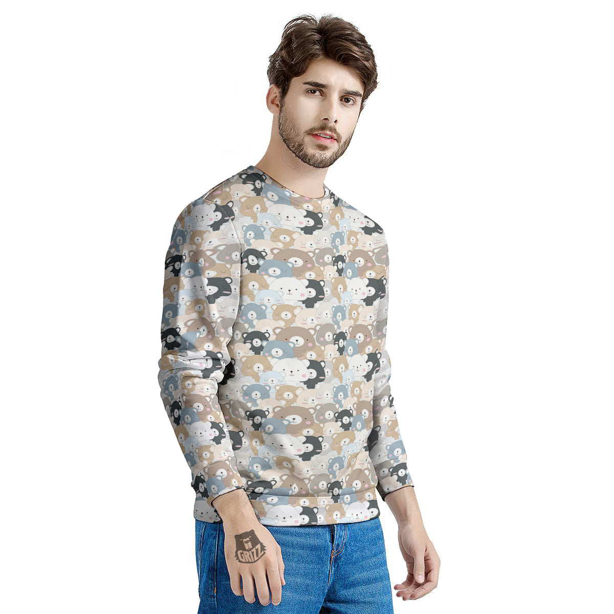 Bear Cute Print Pattern Men's Sweatshirt-grizzshop