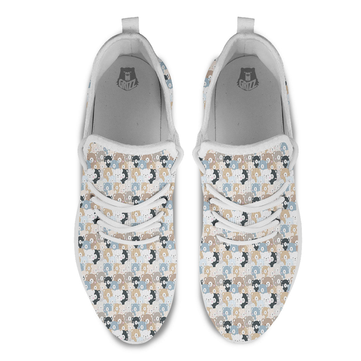 Bear Cute Print Pattern White Athletic Shoes-grizzshop