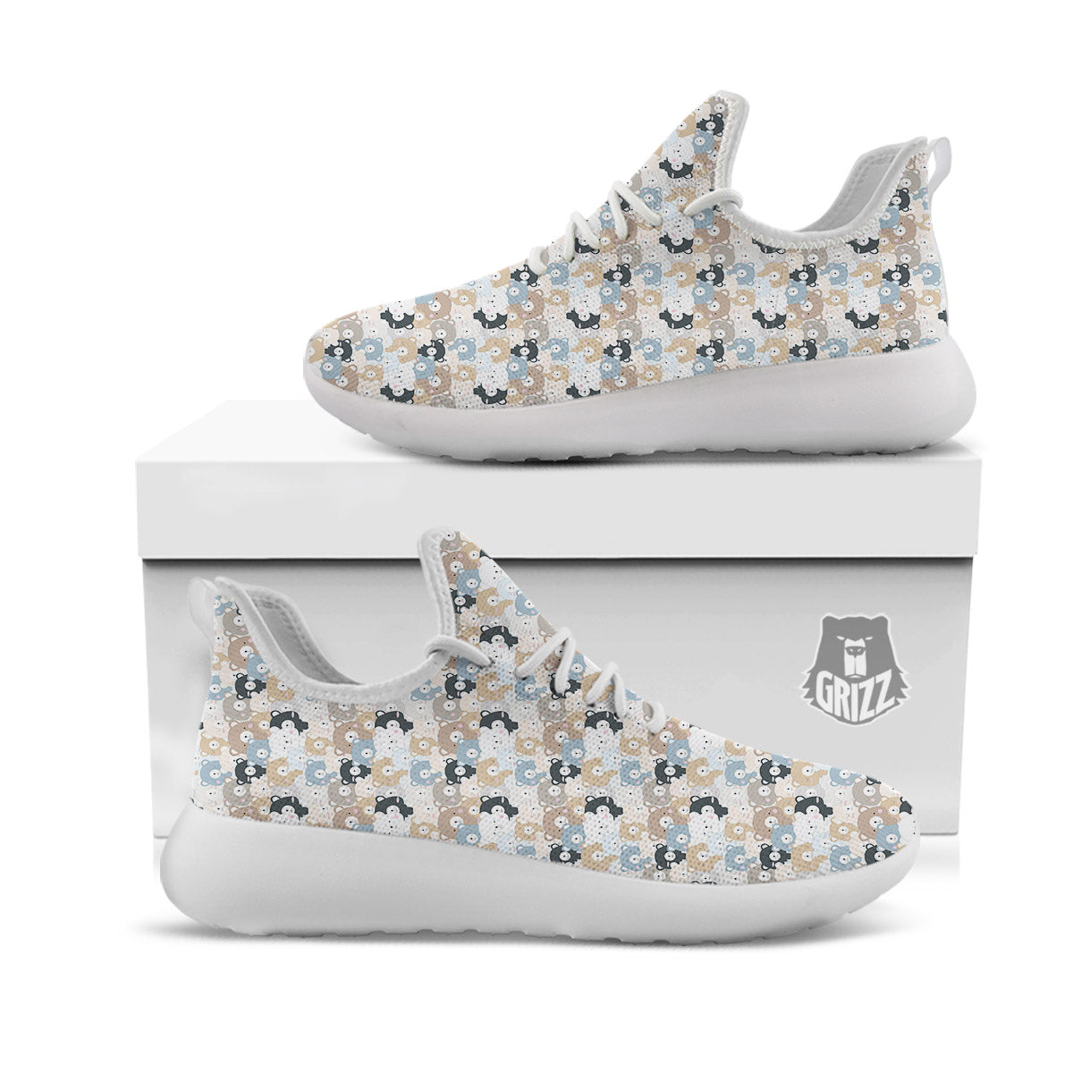 Bear Cute Print Pattern White Athletic Shoes-grizzshop