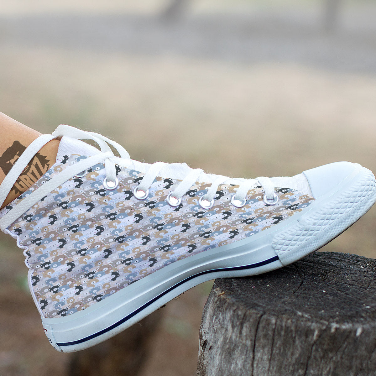 Bear Cute Print Pattern White High Top Shoes-grizzshop
