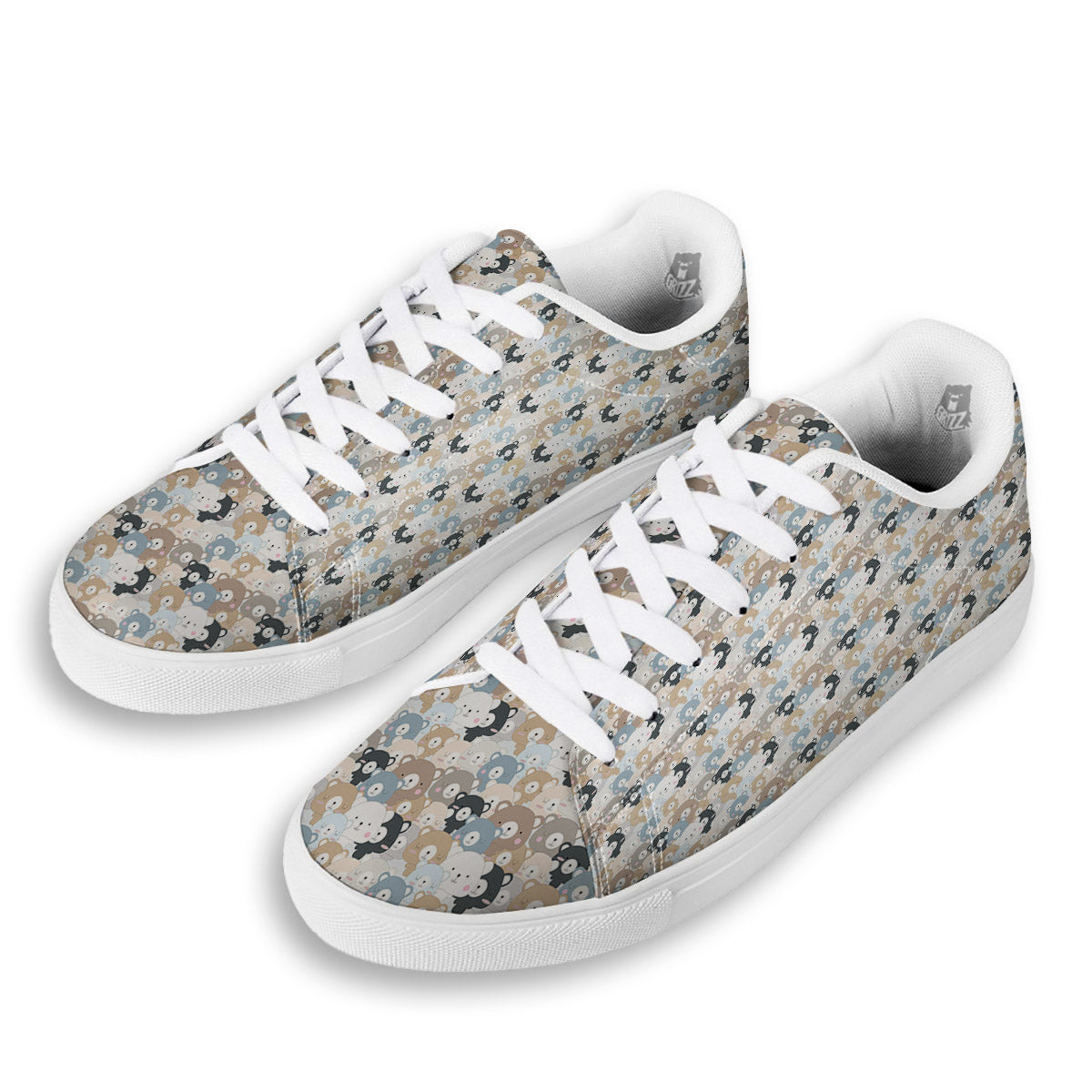 Bear Cute Print Pattern White Low Top Sneakers-grizzshop