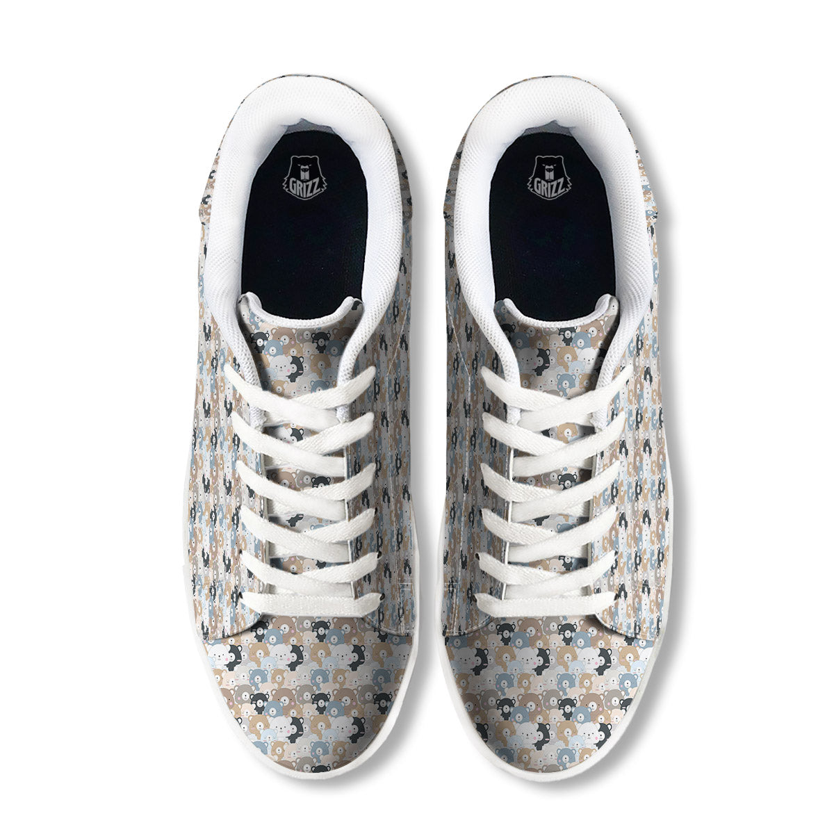 Bear Cute Print Pattern White Low Top Sneakers-grizzshop