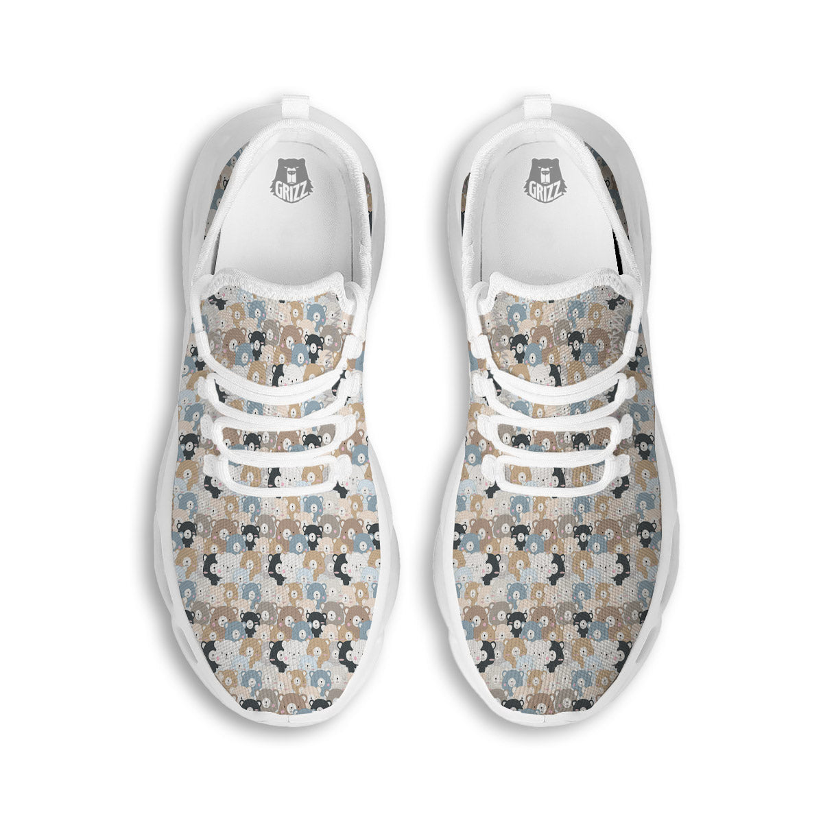 Bear Cute Print Pattern White Running Shoes-grizzshop
