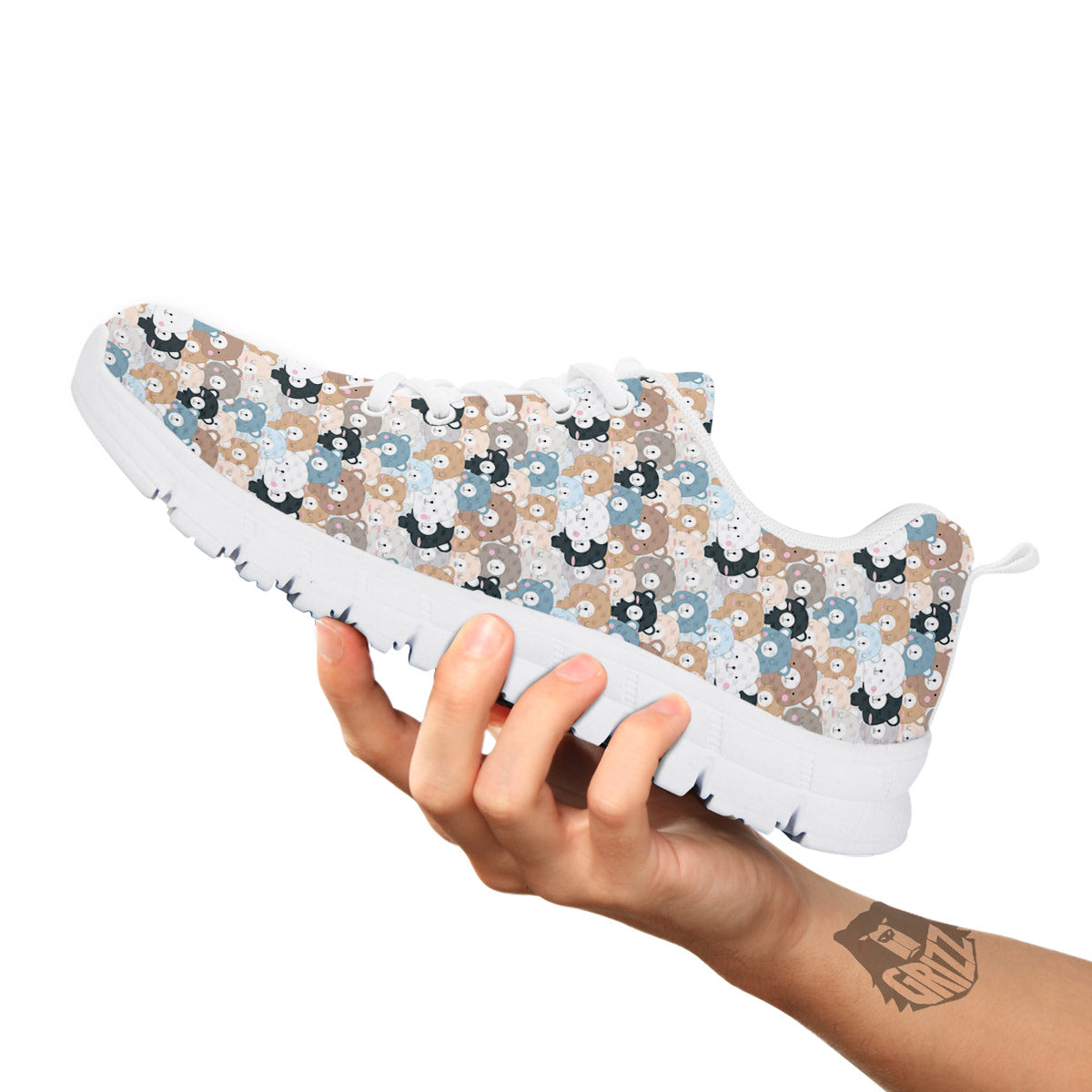 Bear Cute Print Pattern White Sneaker-grizzshop