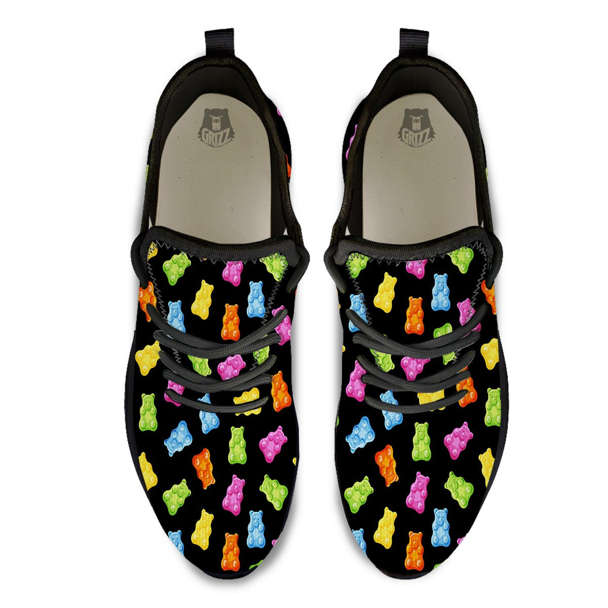 Bear Sweet Gummy Print Pattern Black Athletic Shoes-grizzshop