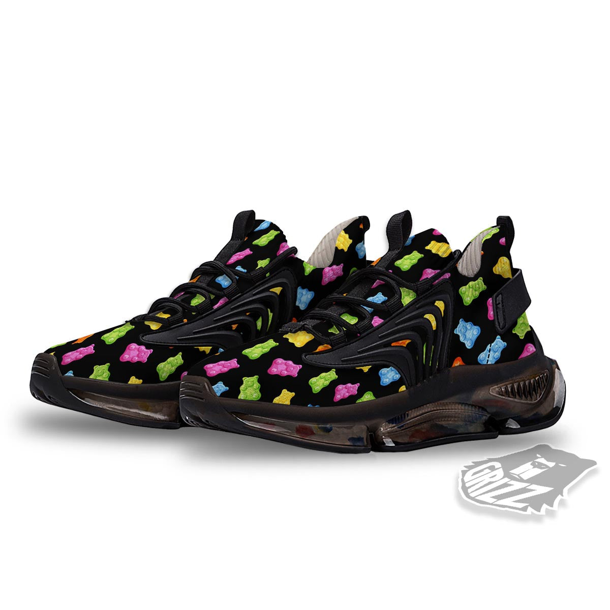 Bear Sweet Gummy Print Pattern Black Gym Shoes-grizzshop