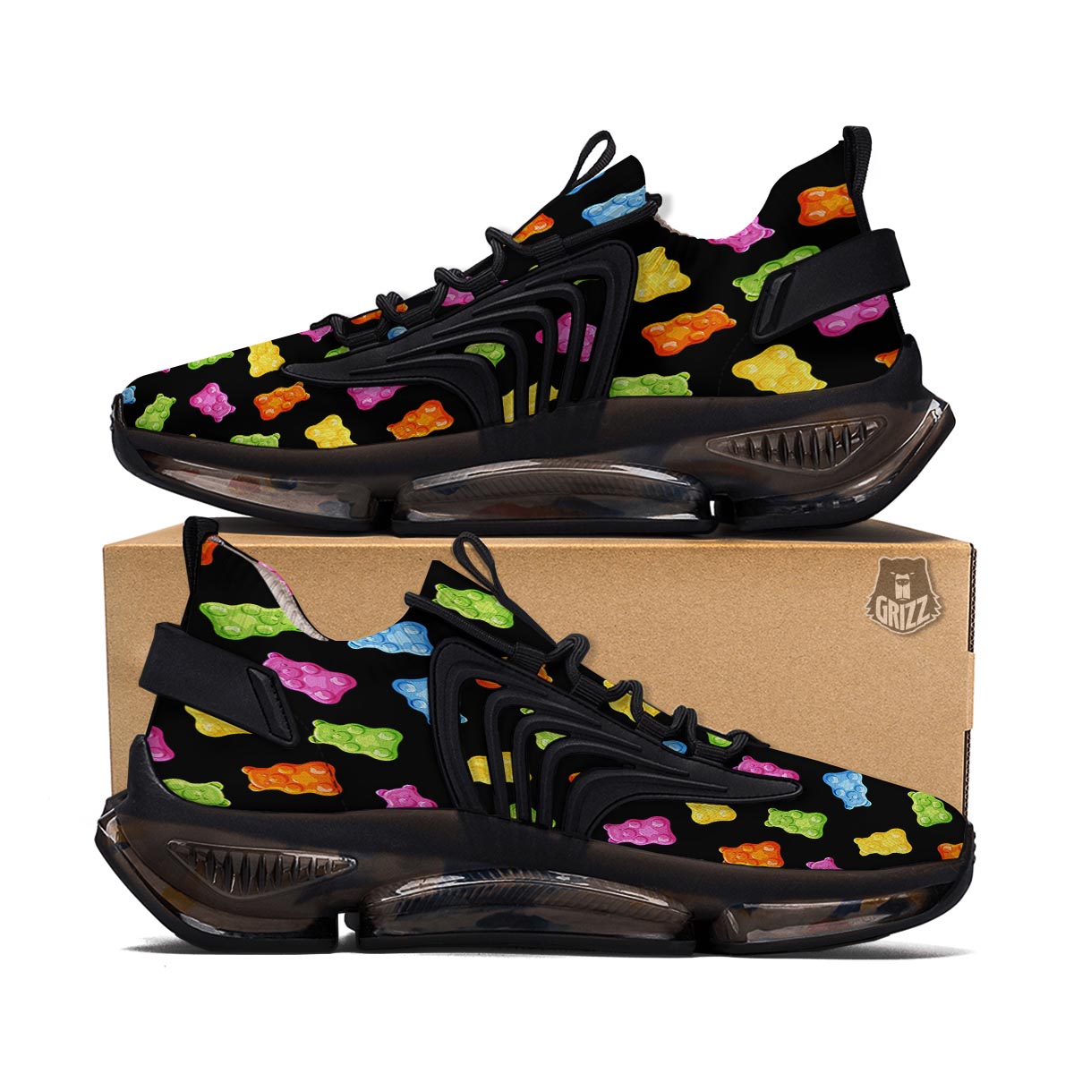 Bear Sweet Gummy Print Pattern Black Gym Shoes-grizzshop