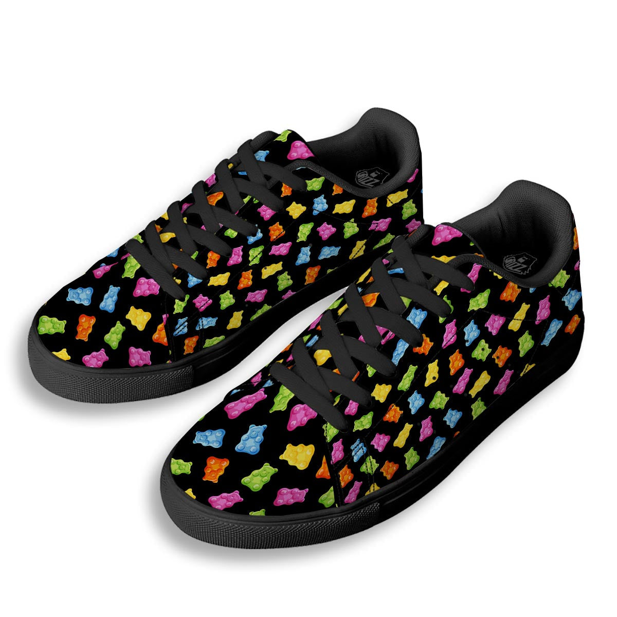 Bear Sweet Gummy Print Pattern Black Low Top Sneakers-grizzshop