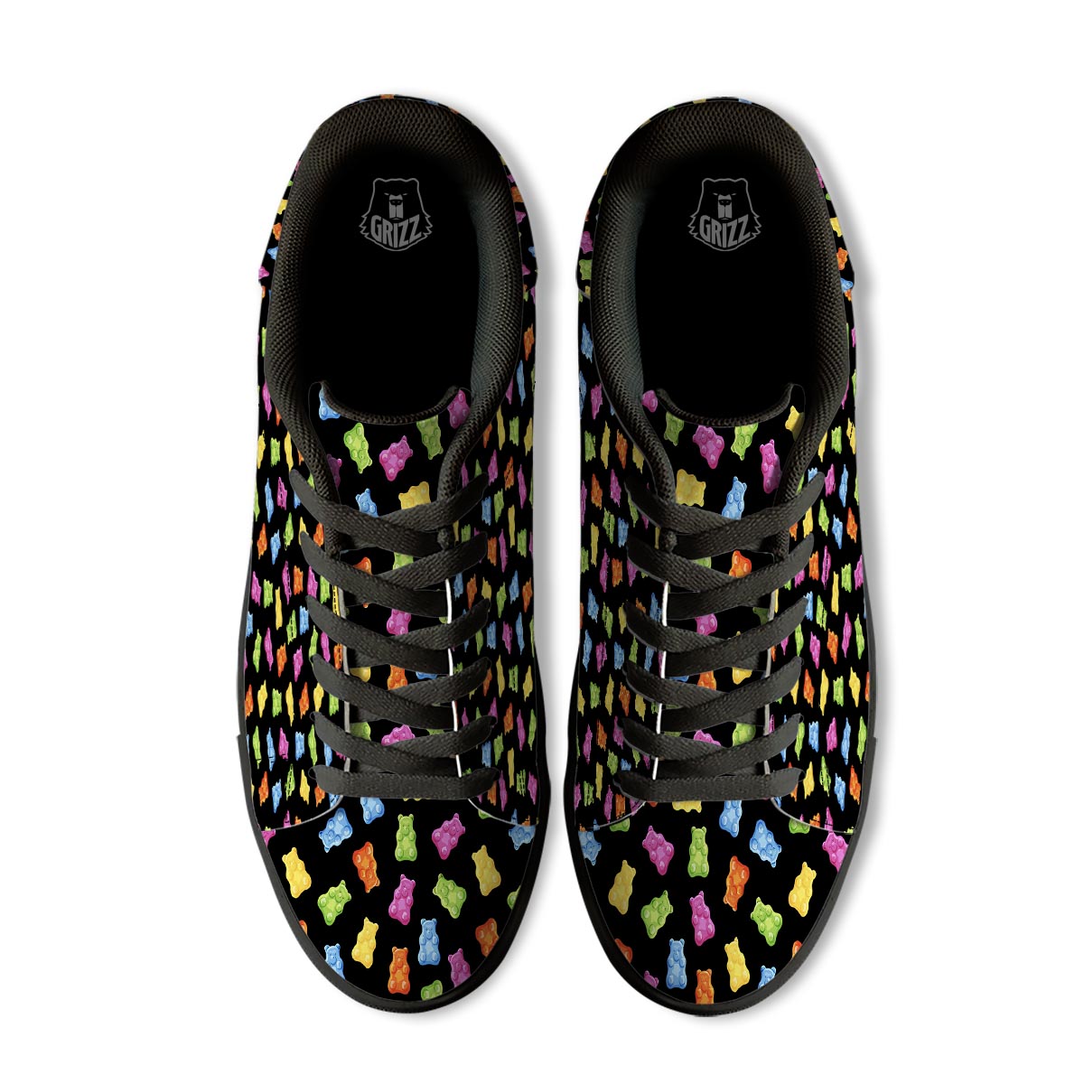 Bear Sweet Gummy Print Pattern Black Low Top Sneakers-grizzshop