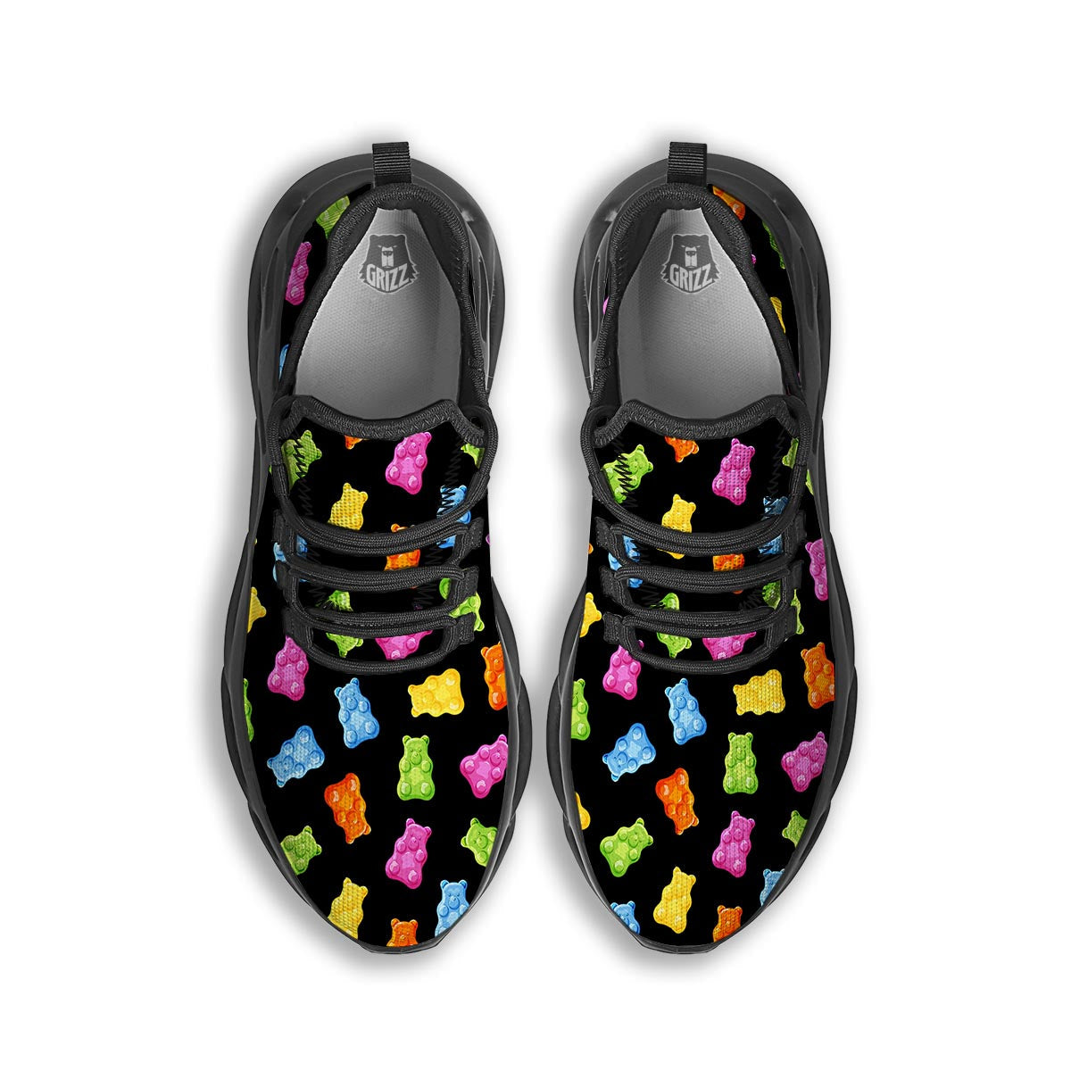Bear Sweet Gummy Print Pattern Black Running Shoes-grizzshop