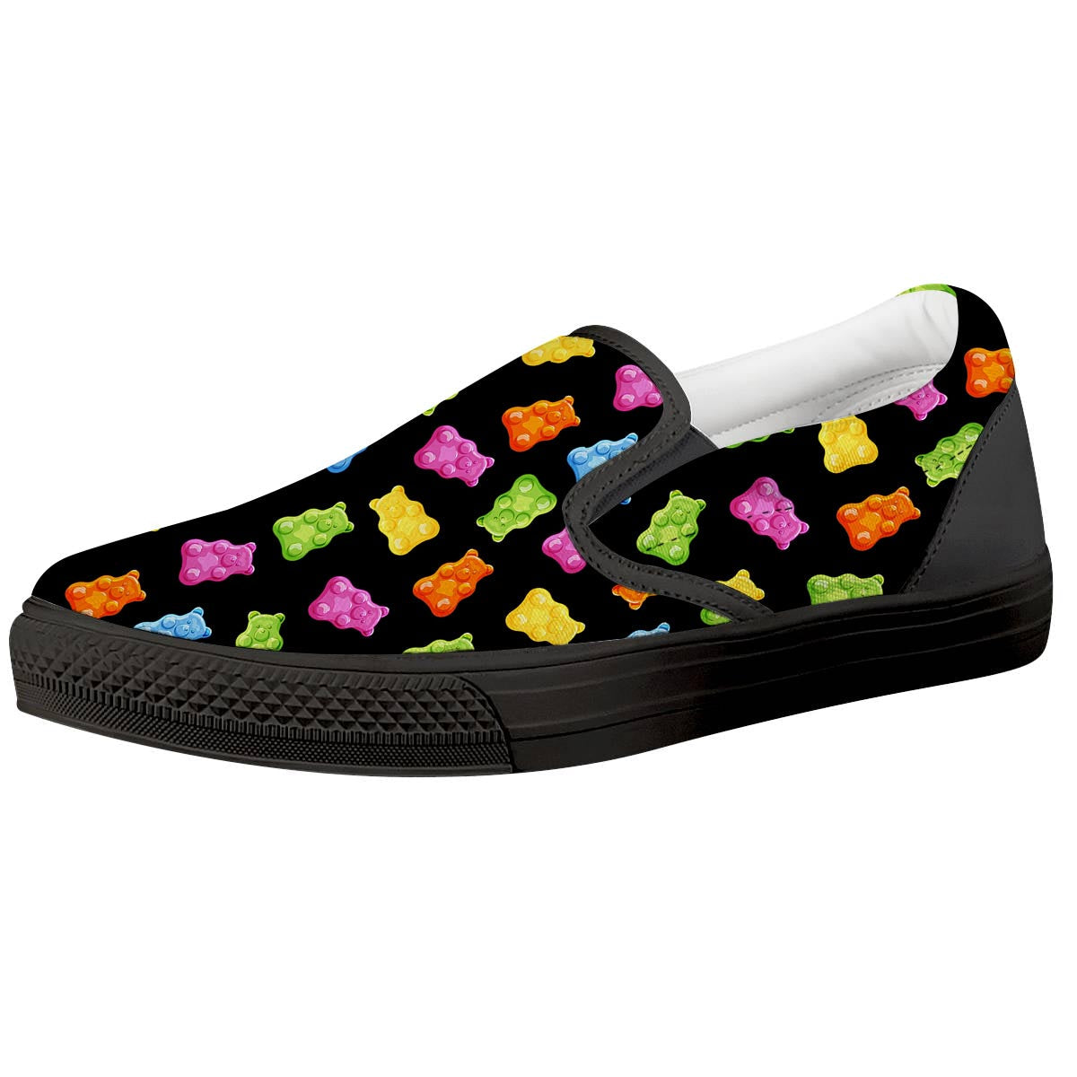 Bear Sweet Gummy Print Pattern Black Slip On Shoes-grizzshop