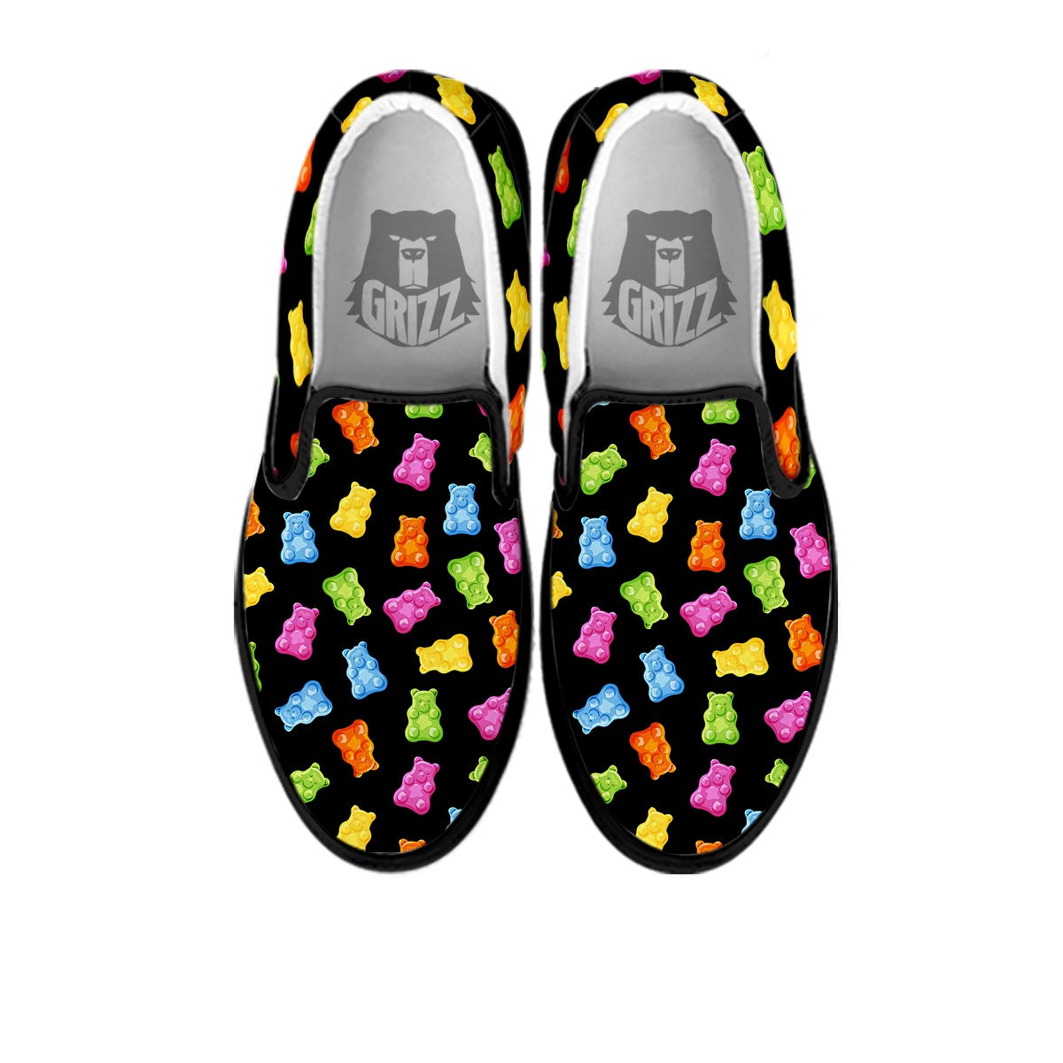 Bear Sweet Gummy Print Pattern Black Slip On Shoes-grizzshop