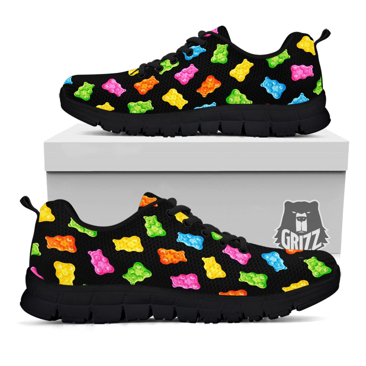 Bear Sweet Gummy Print Pattern Black Sneaker-grizzshop