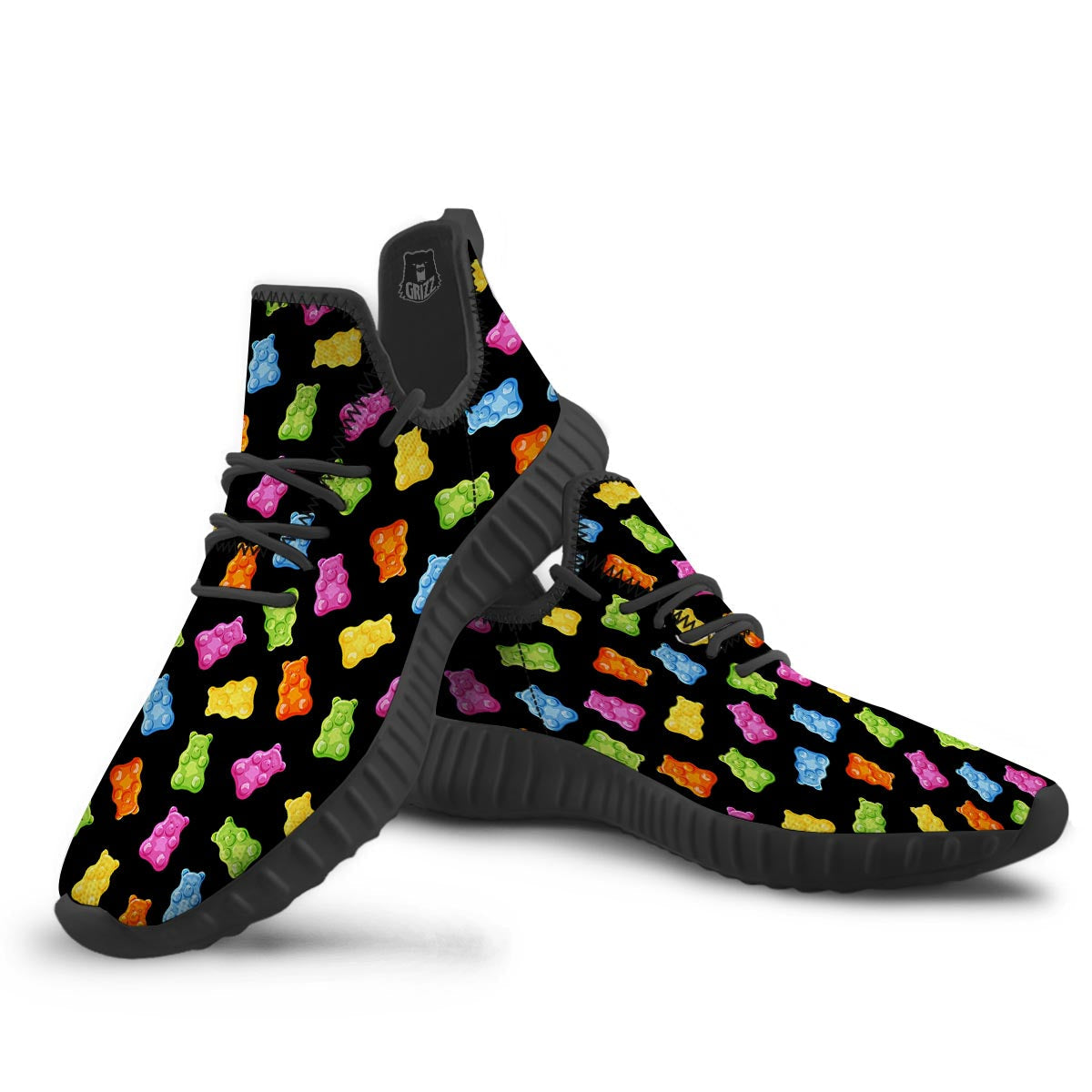 Bear Sweet Gummy Print Pattern Black Walking Shoes-grizzshop