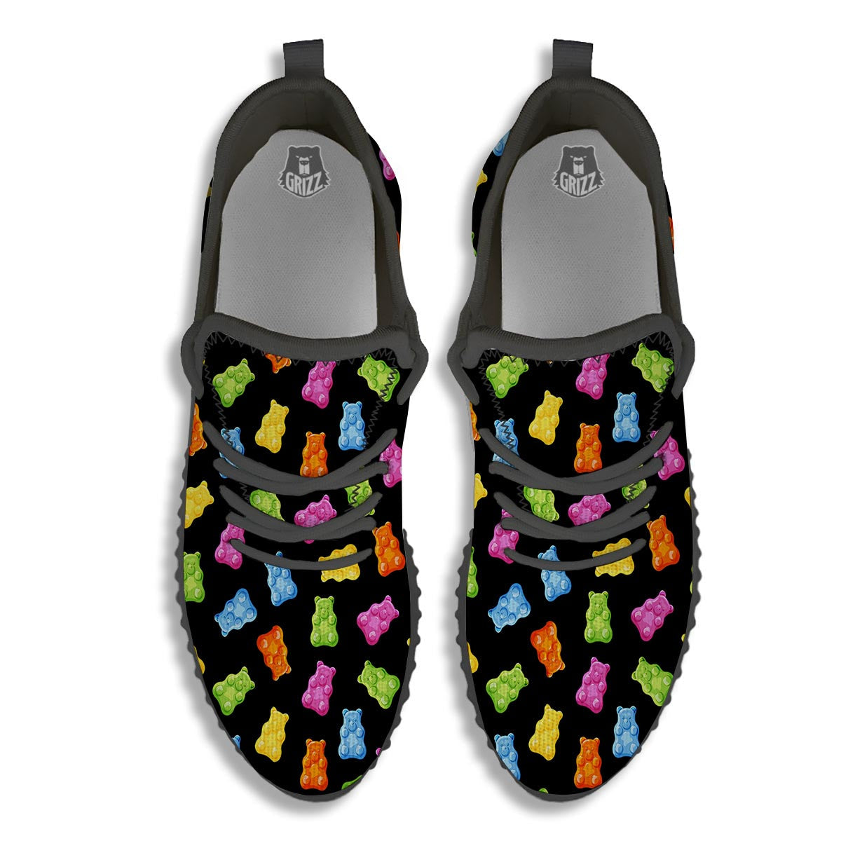 Bear Sweet Gummy Print Pattern Black Walking Shoes-grizzshop
