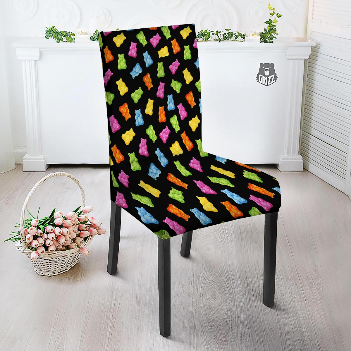 Bear Sweet Gummy Print Pattern Dining Chair Slipcover-grizzshop