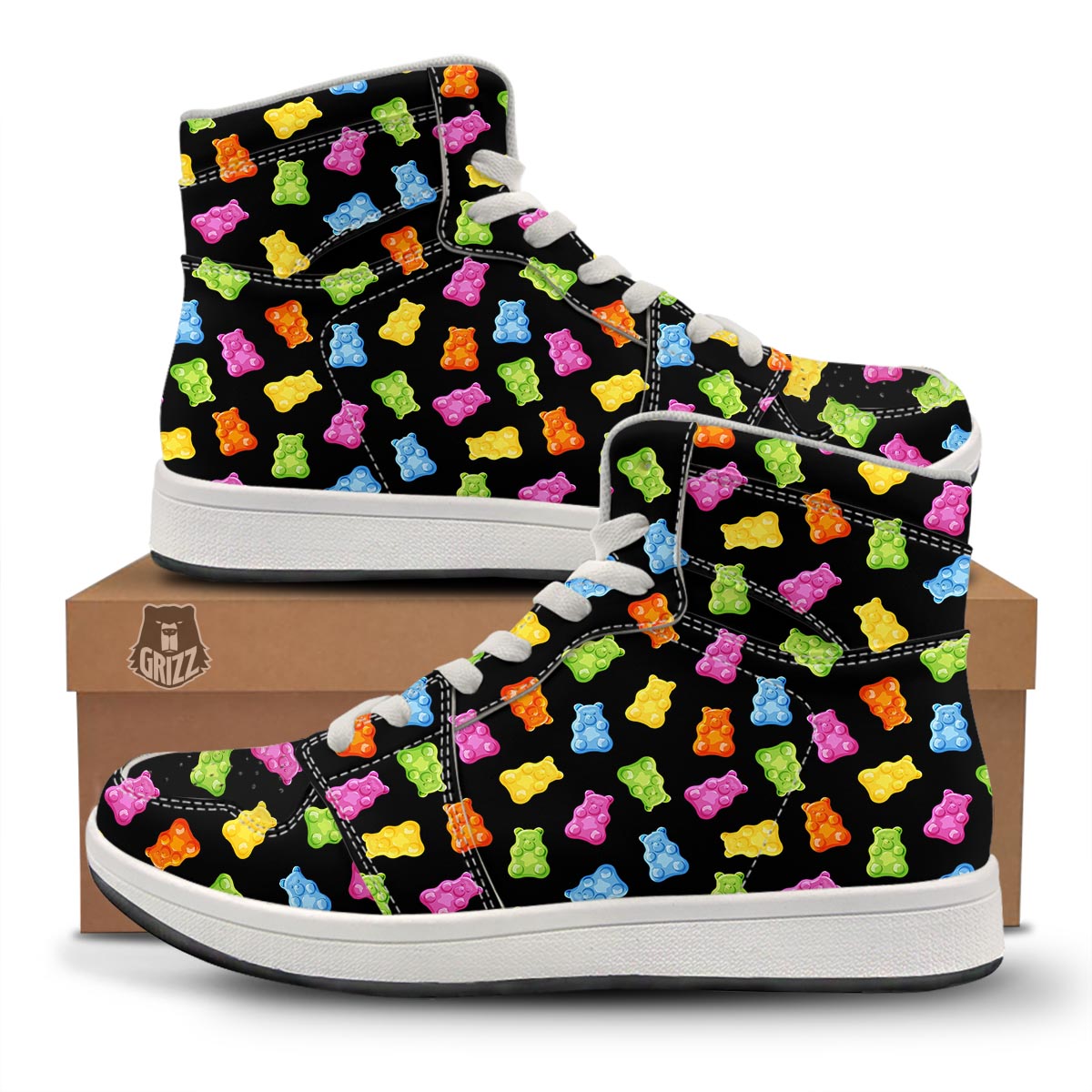 Bear Sweet Gummy Print Pattern High Top Sneakers-grizzshop
