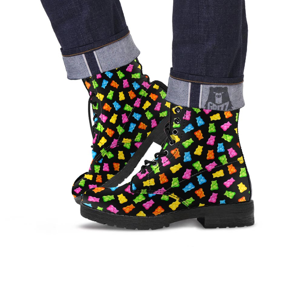 Bear Sweet Gummy Print Pattern Leather Boots-grizzshop