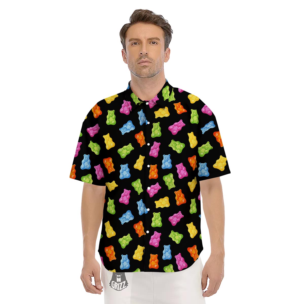 Bear Sweet Gummy Print Pattern Men's Short Sleeve Shirts-grizzshop