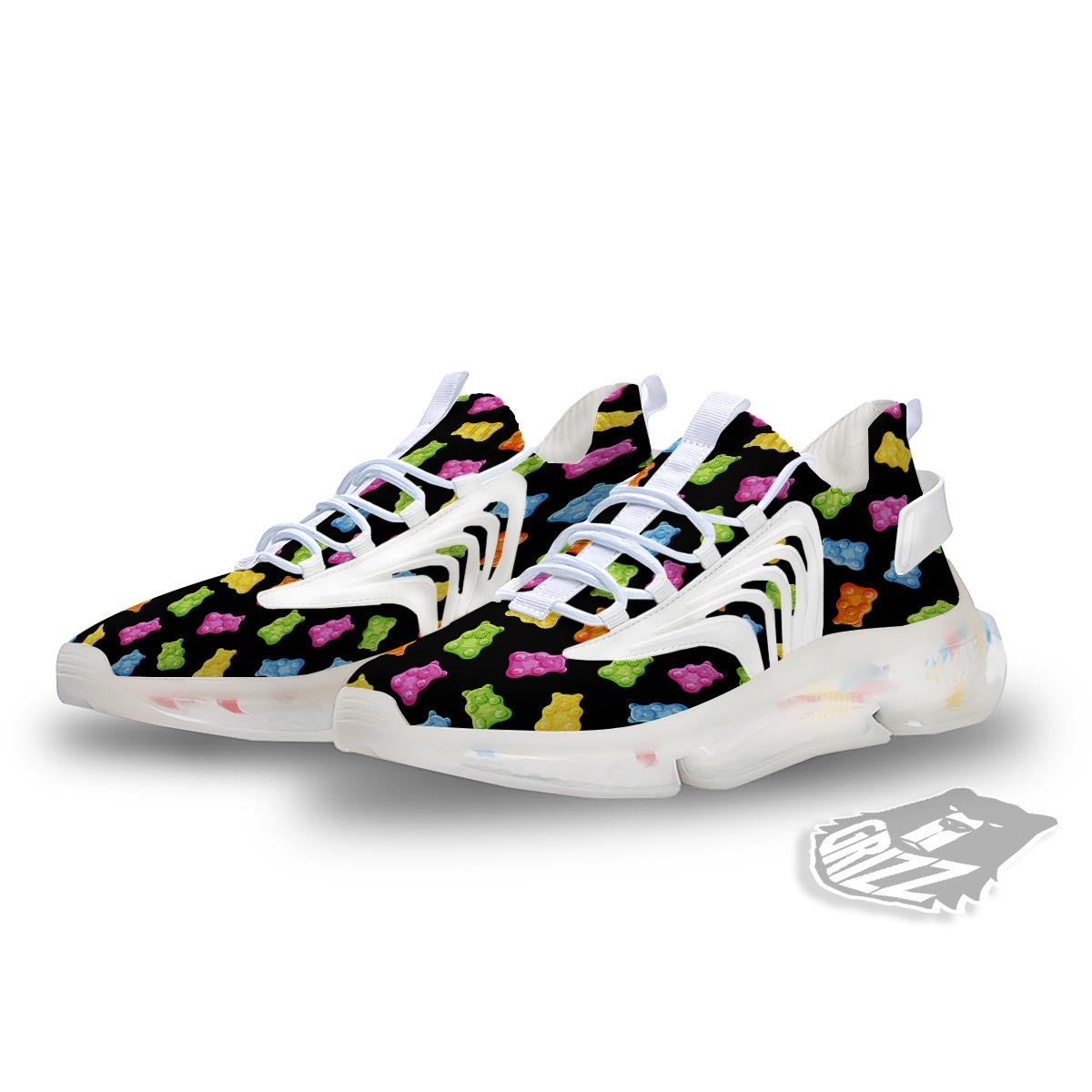 Bear Sweet Gummy Print Pattern White Gym Shoes-grizzshop