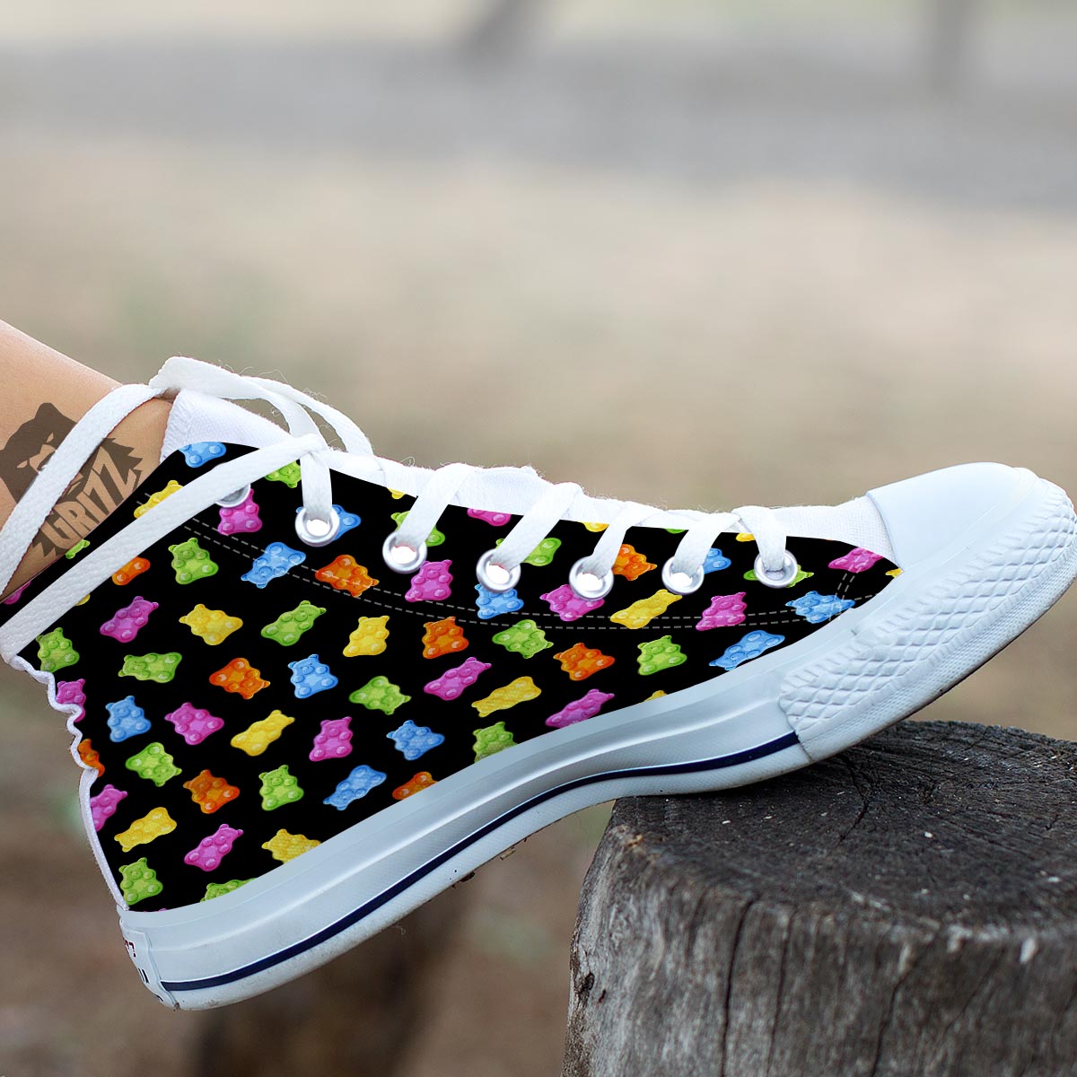 Bear Sweet Gummy Print Pattern White High Top Shoes-grizzshop