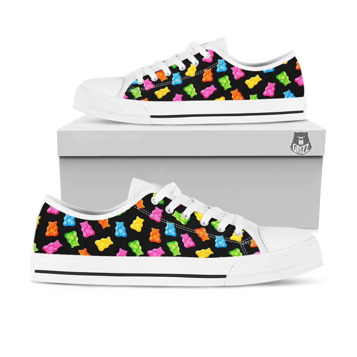 Bear Sweet Gummy Print Pattern White Low Top Shoes-grizzshop