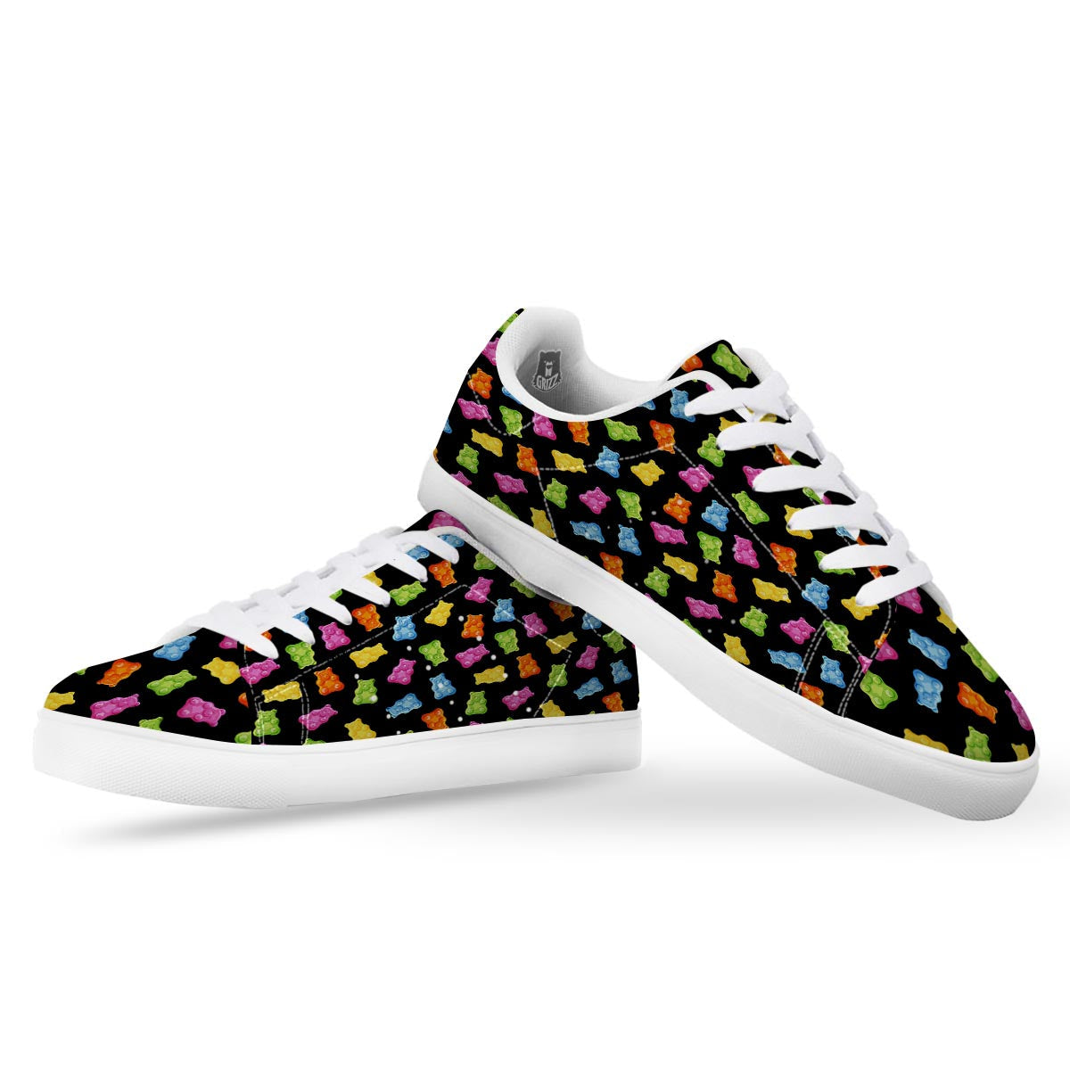 Bear Sweet Gummy Print Pattern White Low Top Sneakers-grizzshop