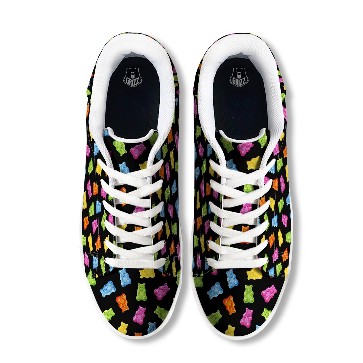 Bear Sweet Gummy Print Pattern White Low Top Sneakers-grizzshop