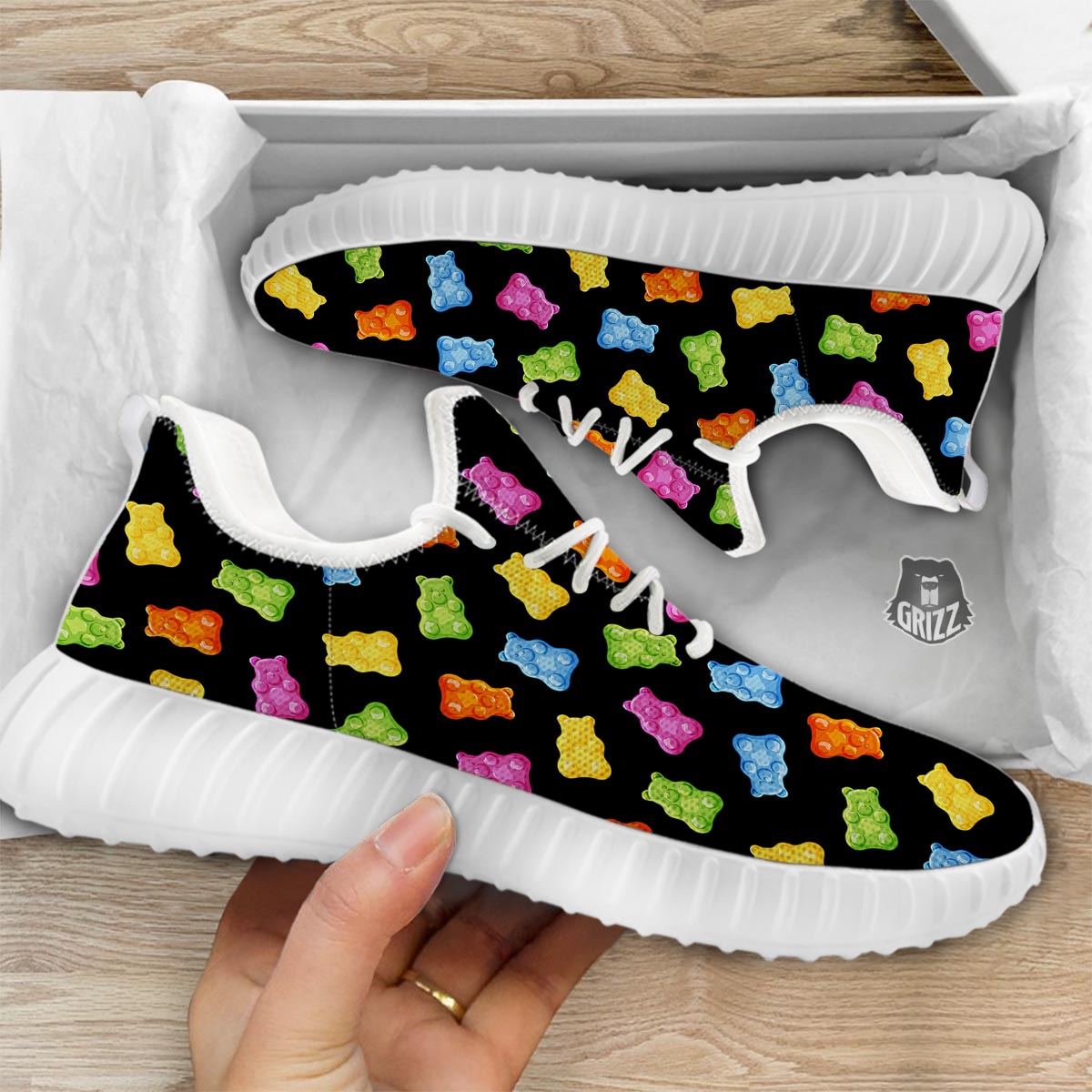 Bear Sweet Gummy Print Pattern White Walking Shoes-grizzshop