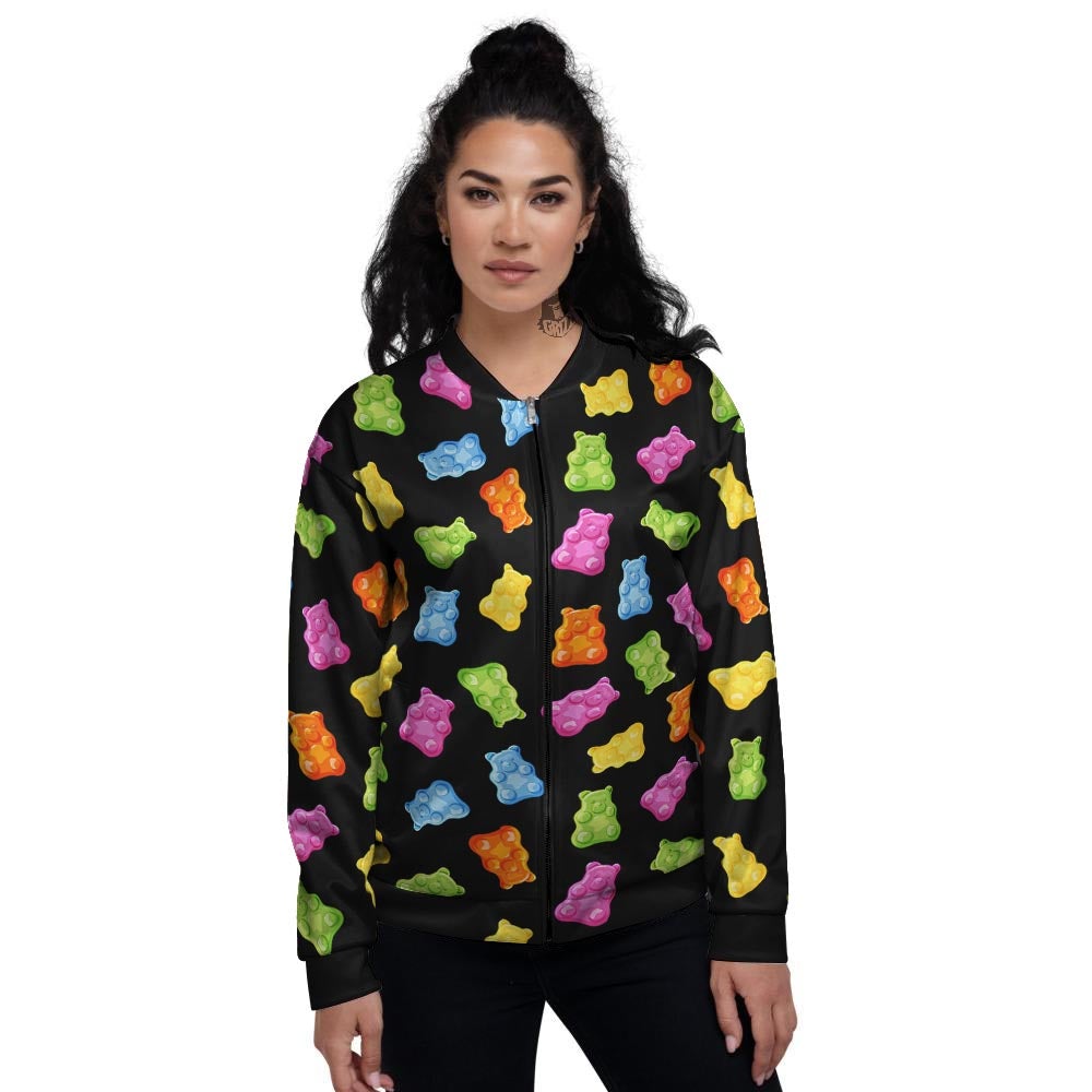 Bear Sweet Gummy Print Pattern Women's Bomber Jacket-grizzshop