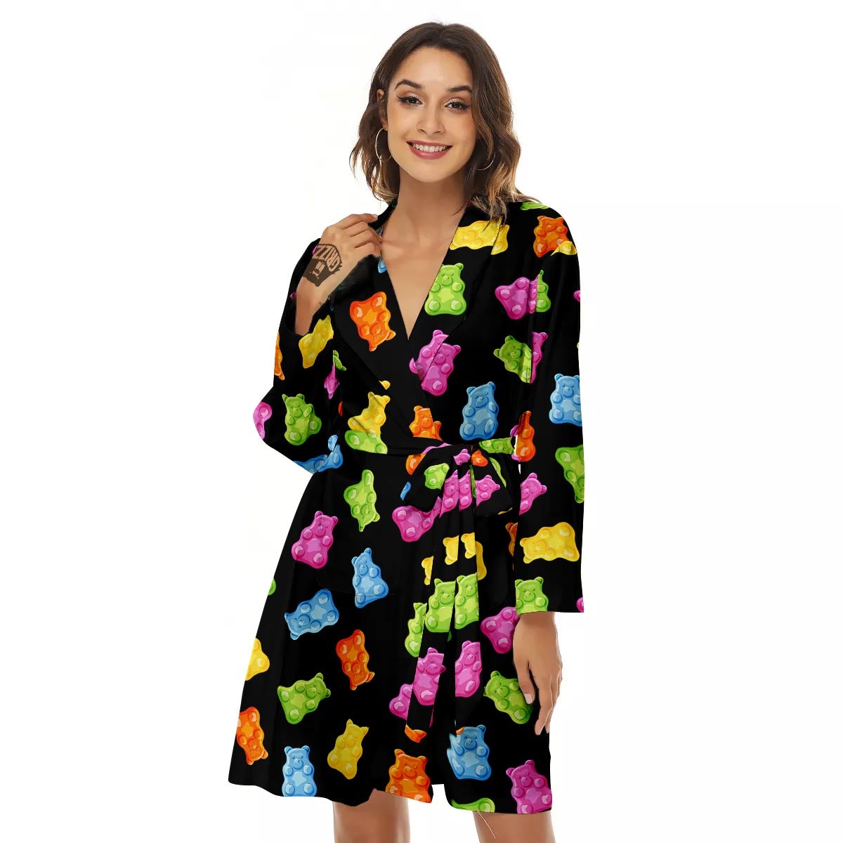 Bear Sweet Gummy Print Pattern Women's Robe-grizzshop