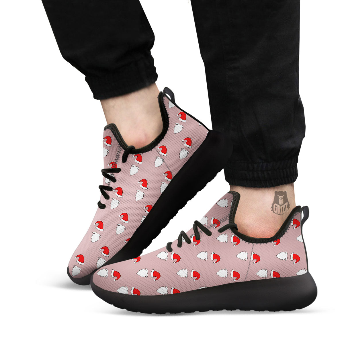Beard Santa Claus Print Pattern Black Athletic Shoes-grizzshop