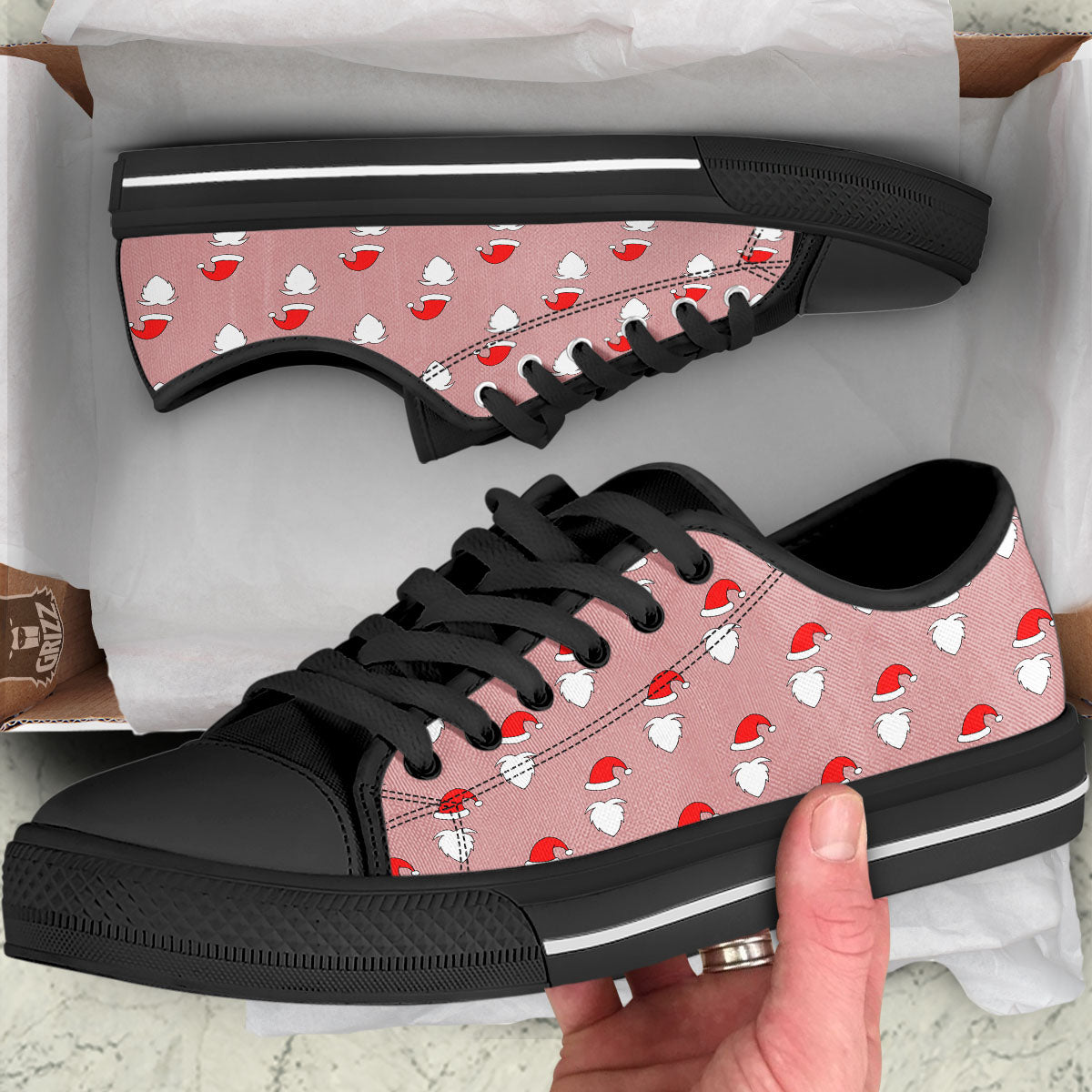 Beard Santa Claus Print Pattern Black Low Top Shoes-grizzshop