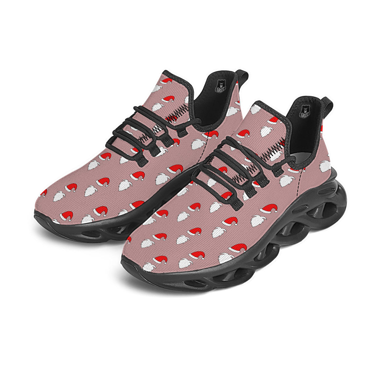 Beard Santa Claus Print Pattern Black Running Shoes-grizzshop
