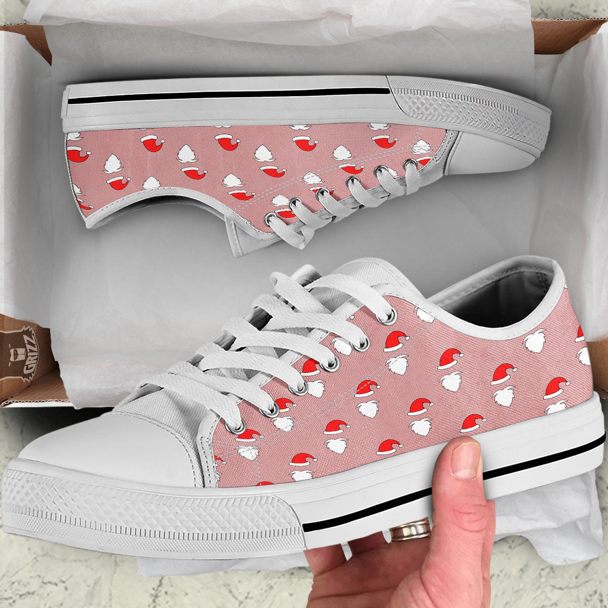 Beard Santa Claus Print Pattern White Low Top Shoes-grizzshop