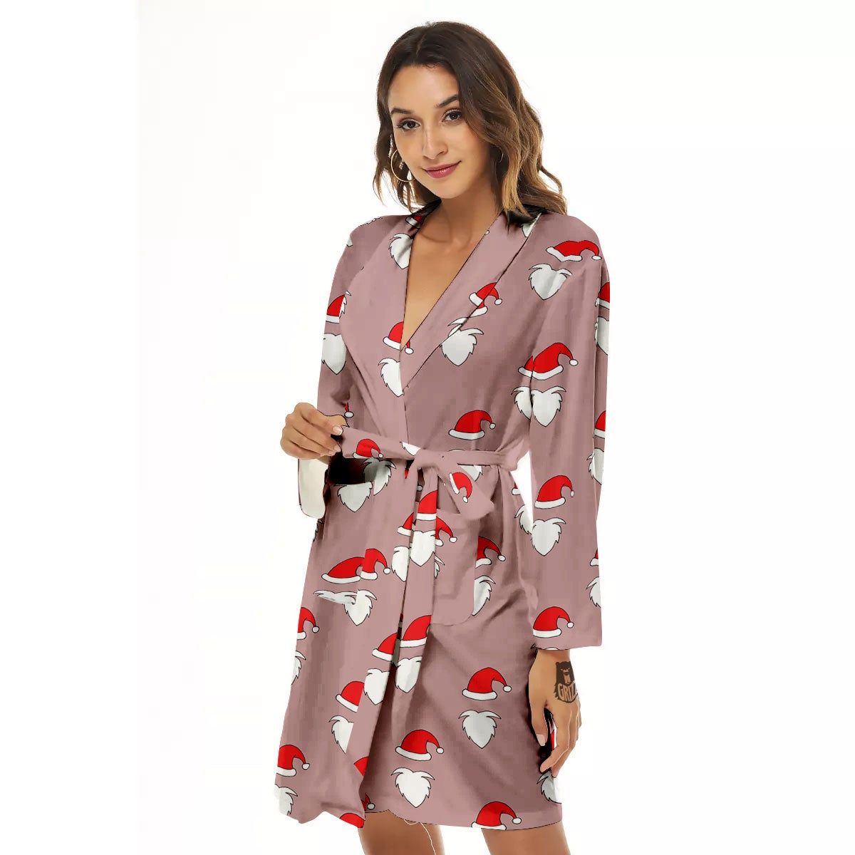 Beard Santa Claus Print Pattern Women's Robe-grizzshop