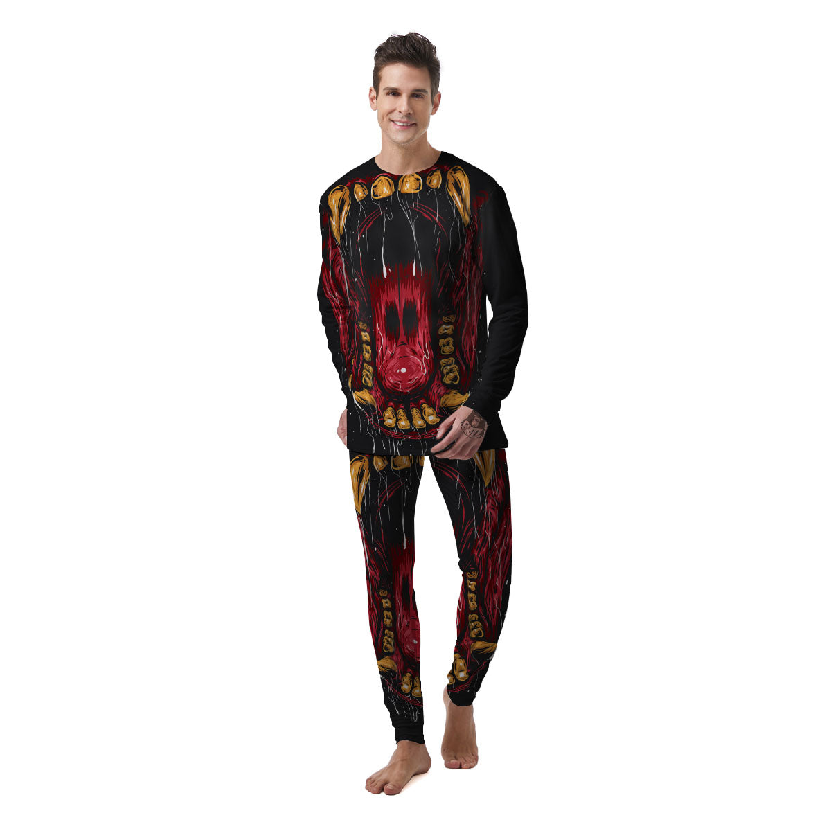 Beast Mouth Open Print Men's Pajamas-grizzshop