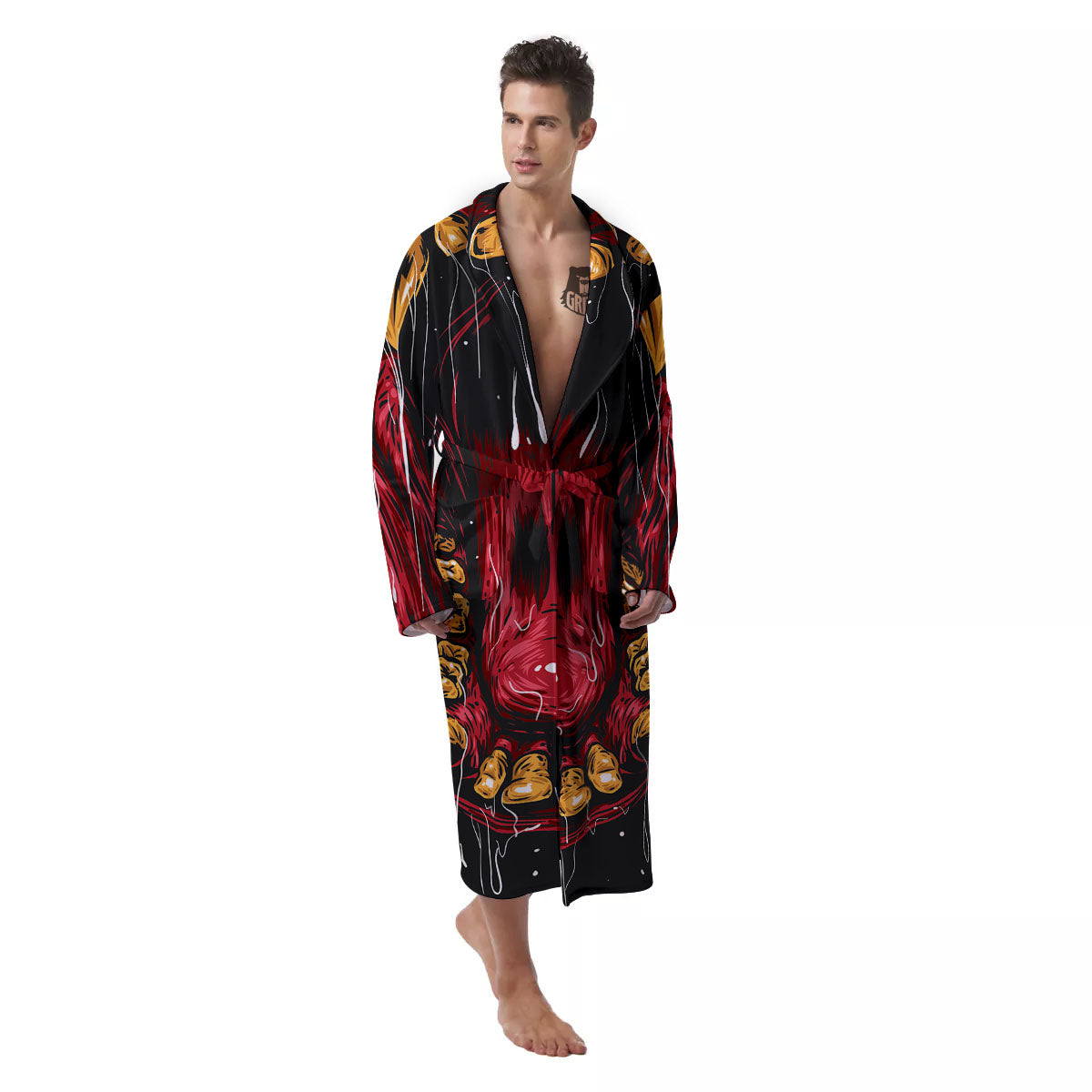 Beast Mouth Open Print Men's Robe-grizzshop