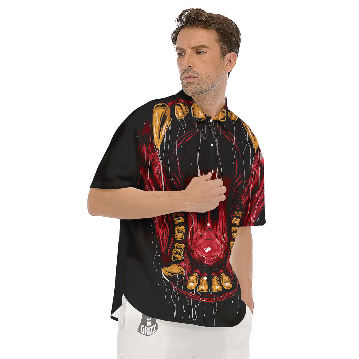 Beast Mouth Open Print Men's Short Sleeve Shirts-grizzshop