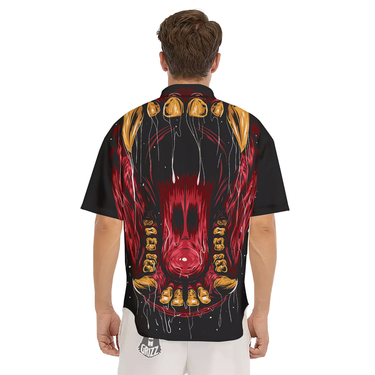 Beast Mouth Open Print Men's Short Sleeve Shirts-grizzshop