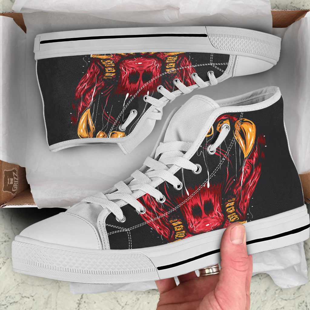 Beast Mouth Open Print White High Top Shoes-grizzshop