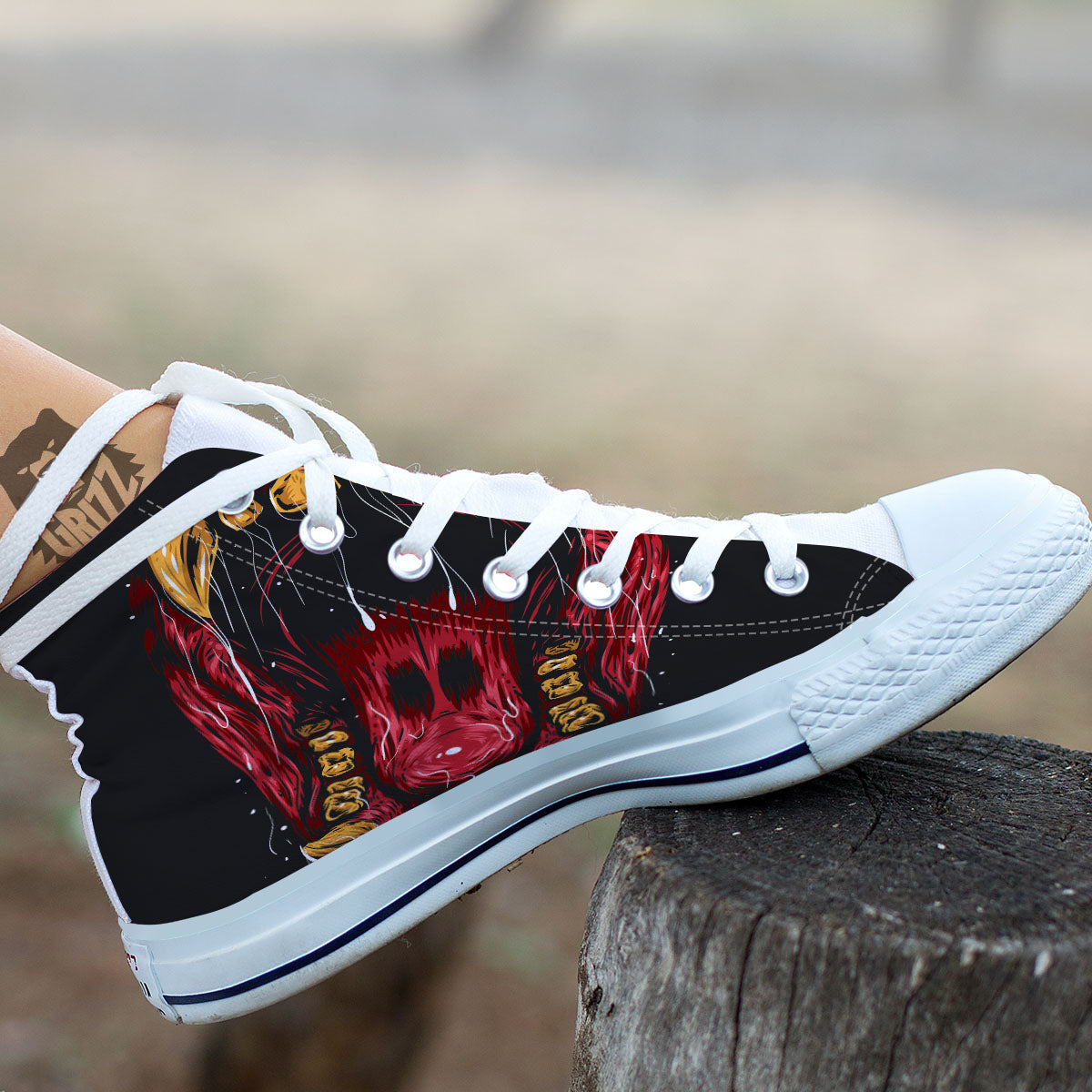 Beast Mouth Open Print White High Top Shoes-grizzshop