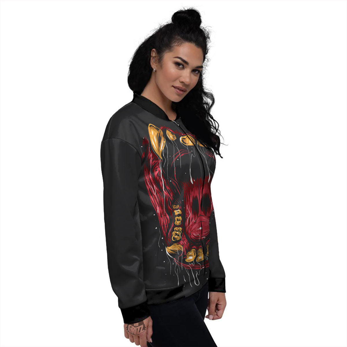 Beast Mouth Open Print Women's Bomber Jacket-grizzshop