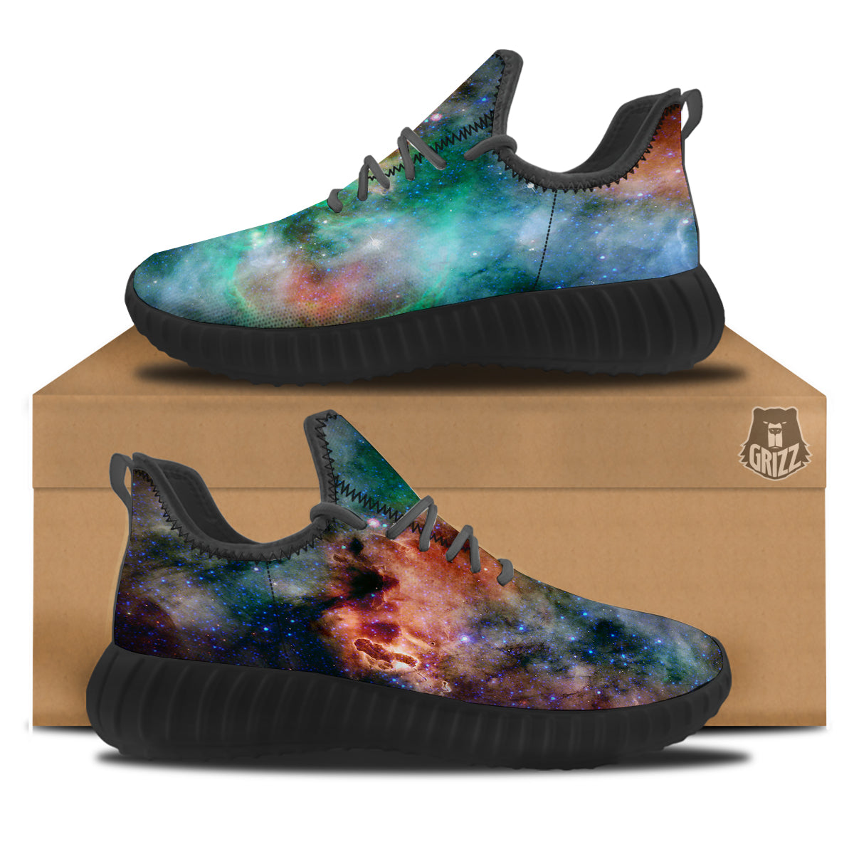 Beauty Of Outer Space Print Black Walking Shoes-grizzshop