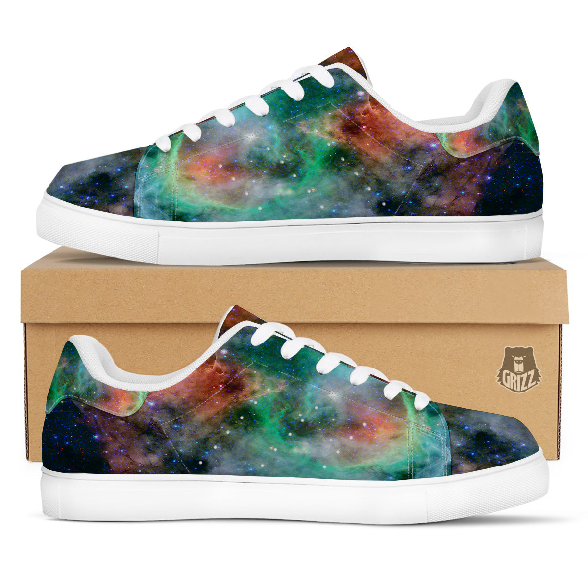 Beauty Of Outer Space Print White Low Top Sneakers-grizzshop