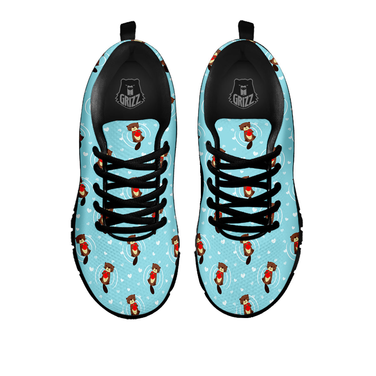 Beaver And Heart Print Pattern Black Sneaker-grizzshop