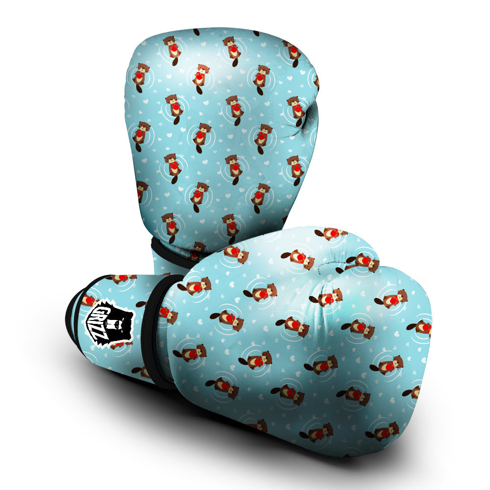 Beaver And Heart Print Pattern Boxing Gloves-grizzshop