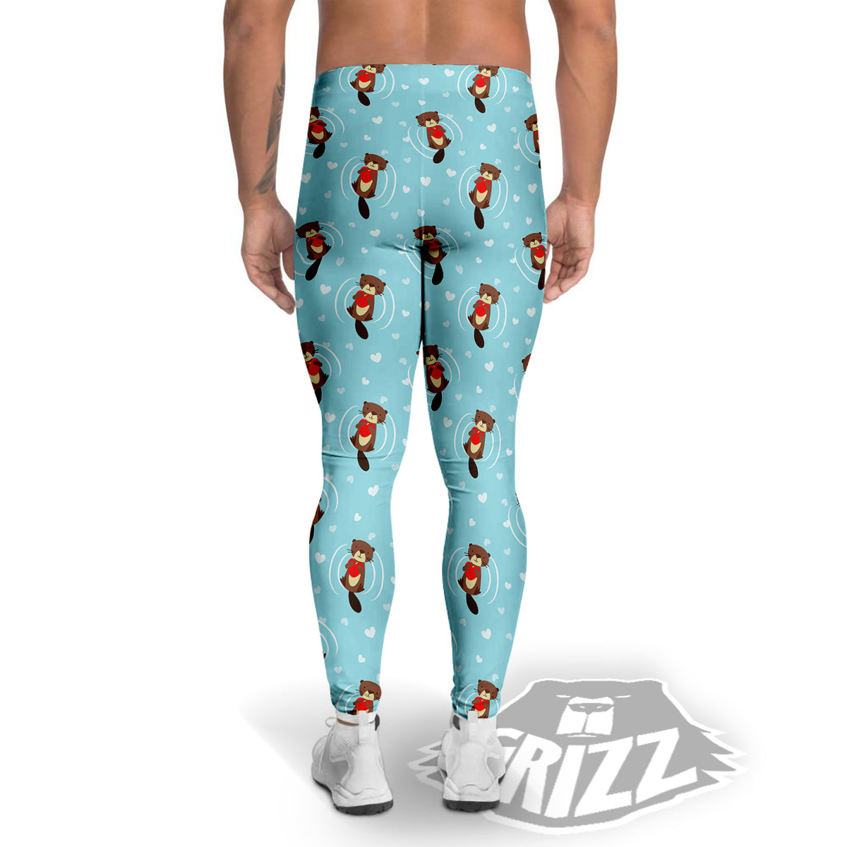 Beaver And Heart Print Pattern Men's Leggings-grizzshop